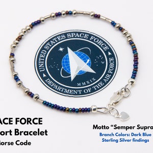 Braccialetto con codice Morse della U.S. Space Force, Semper Supra, argento sterling, gioielli militari, codice Morse, mamma della Space Force