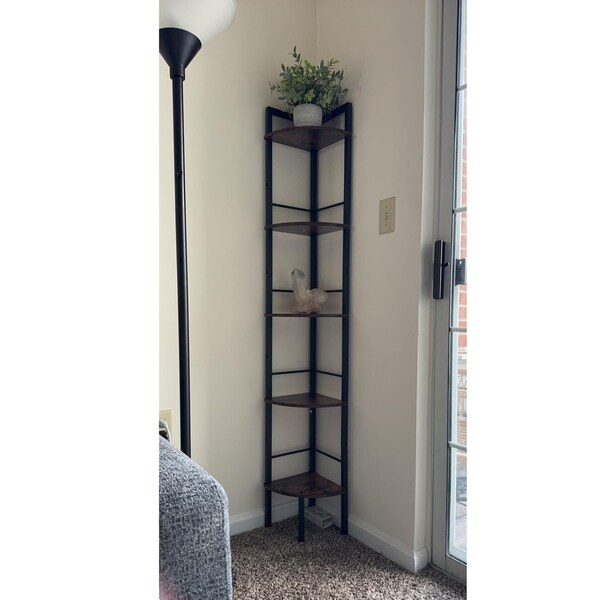 Corner Shelf Stand 5 Tier 66.5" Industrial Corner Ladder Shelves, Multipurpose Standing Display Shelf, Tall Corner Bookshelf Shelving Unit