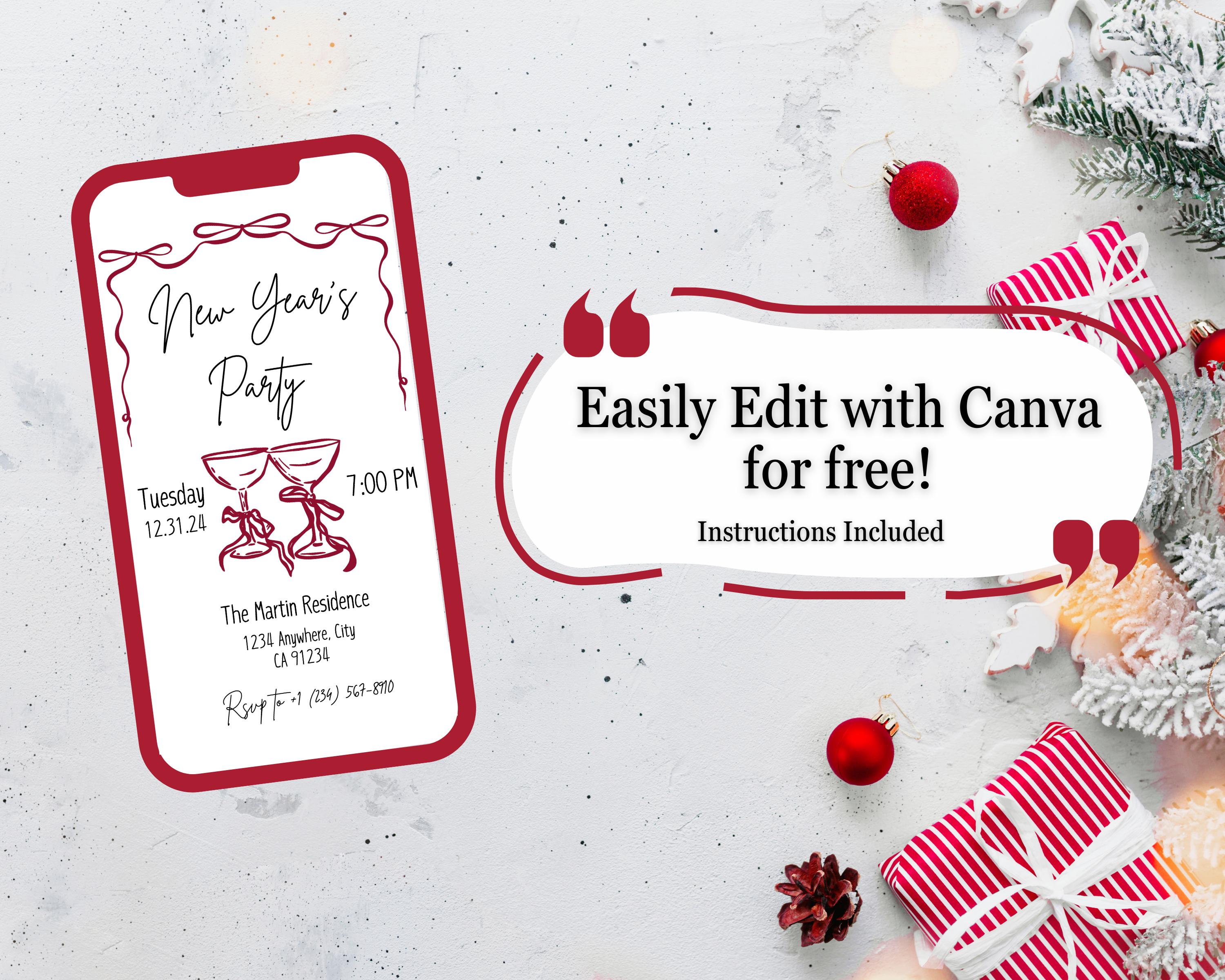 NEW YEAR MEETING プレートセット New Year's Eve Party Minimalistic Invitation Template - Etsy