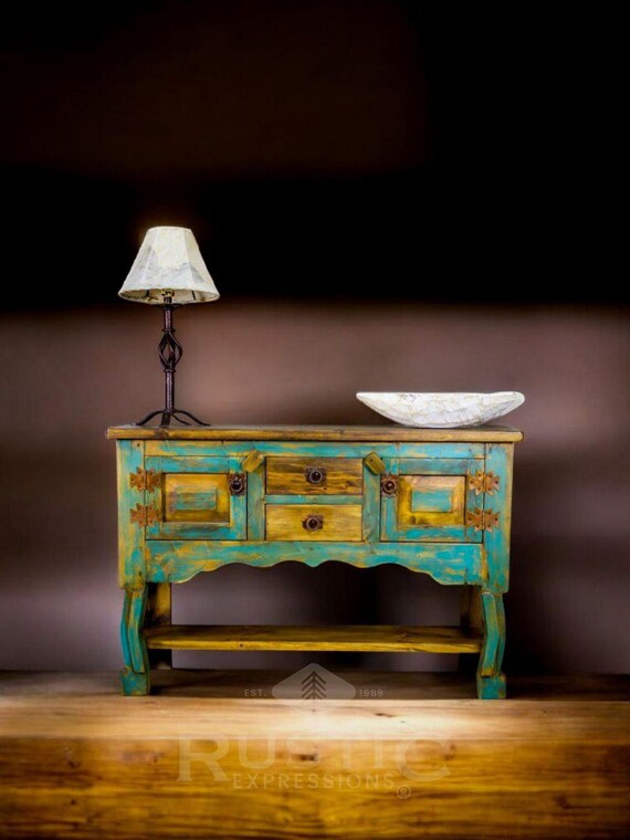 Mini Pokemon - Rustic Wooden Console Table for Living Room & Entryway - Handmade Vintage Mexican Decor