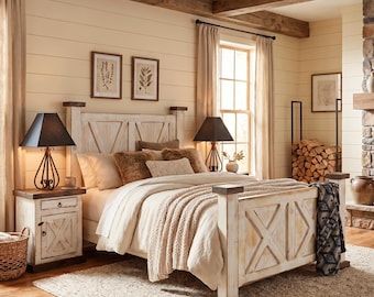 Farm House Bed, Rustic Farmhouse Bed Frame, Handmade King or Queen Size Bed, Solid Wood Bed, Country Bed Frame.