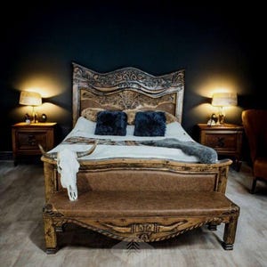 Bull Bed,Handmade Rustic Solid Wood Bed Frame, Heavy-Duty Handmade Wooden Bed, Traditional Rustic Bull Bed, Strong Solid Wood Design