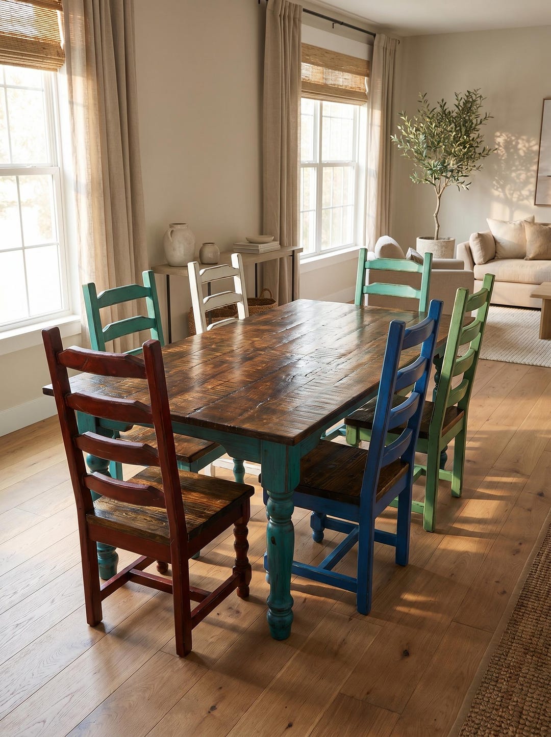 Farmhouse Dining Table Set, Rustic Solid Wood Table and Chairs, Vintage ...