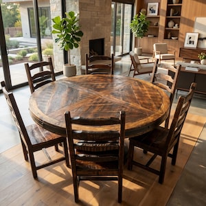 Set Old Fashion Hacienda Dining Table, Reclaimed Wood Dining table, Rustic dining table set, Vintage dining table, Round dining table set