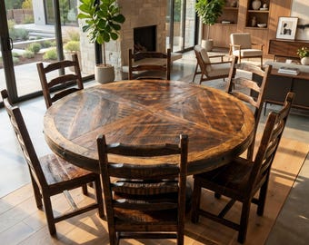 Set Old Fashion Hacienda Dining Table, Reclaimed Wood Dining table, Rustic dining table set, Vintage dining table, Round dining table set