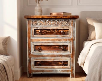 Handmade Regency Nightstand: Rustic DistressedRustic Farmhouse Nightstand White Wood Bedside Table, Handmade Farmhouse Wood Table.