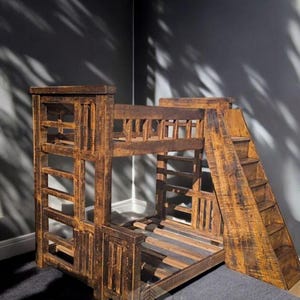 Old Fashion Bunk Bed, Western Style Bunk Bed, Cabin Bunk Bed, Wooden Loft Bed, Farmhouse Bunk Bed, Distressed Wood Bunk.