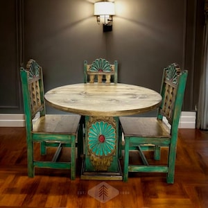 Tularosa Round Dining Table, Rustic Round Dining Table, Handcrafted Pine Wood Table, Southwestern Dining Table, Round Farmhouse Table.