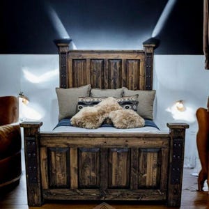 Jalisco Bed, Rustic Wooden Bed,  Solid Wood Craftsmanship, Handmade Rustic Bed Frame