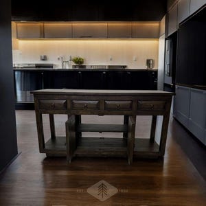 Keller Kitchen Island, Farmhouse Wood Kitchen Island, Kitchen Island with Shelves, Rustic Cooking Island, Industrial Style Island.