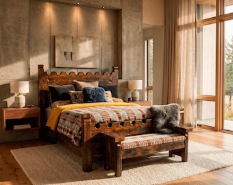Old Fashion Castillo Bed, Solid Wood Handmade Bed, Handmade Rustic Bedroom Furniture