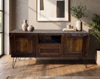 Dallas TV Console, Wood Entertainment Center, Farmhouse Style TV Console, Rustic Living Room Media Cabinet,  TV Cabinet with Drawer.