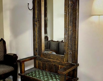 Old Fashion Kingdom Chair |Rustic Throne Chair | Solid Wood, Custom Upholstered, Handcrafted