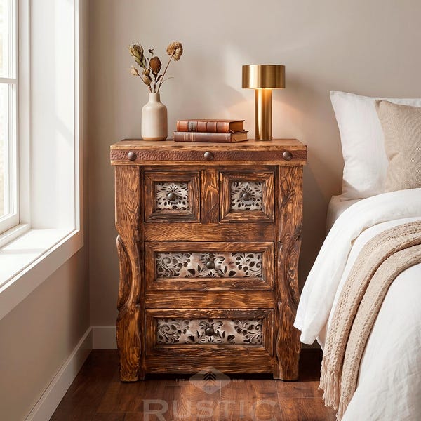 Master Ox Yoke Nightstand, Reclaimed Wood Nightstand: Rustic Farmhouse Bedside Table with Ox Yoke Detail