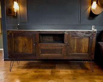Dallas TV Console, Wood Entertainment Center, Farmhouse Style TV Console, Rustic Living Room Media Cabinet,  TV Cabinet with Drawer.