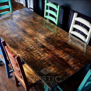 Farm Dining Table Set, Farmhouse decor, Vintage dining table, Rustic & Elegance, Solid wood top.