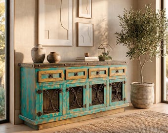 The Vault Buffet, Handmade Rustic Solid Wood Sideboard, Solid Wood Storage Cabinet, Handcrafted Vault Buffet,Traditional Rustic Vault Buffet