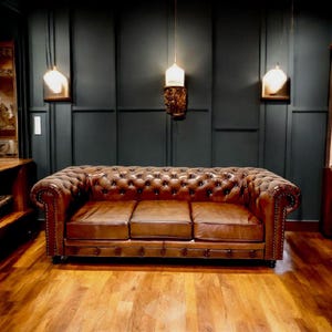 Chesterfield Sofa, Handmade Leather Couch, 96”, Rustic Chesterfield Sofa, Classic Tufted Leather Sofa, Handmade Chesterfield Couch.
