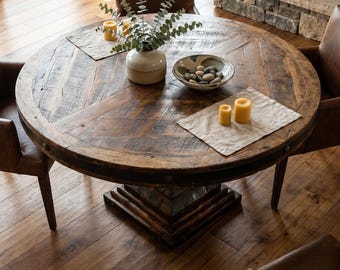 Old Fashion Hacienda Dining Table, Round dining table, Reclaimed wood dining table, Old Fashion Hacienda Dining Table, Barnwood dining table