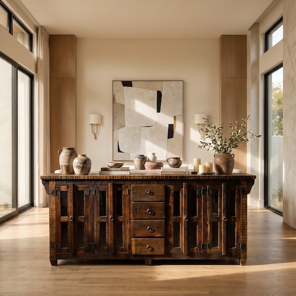 Aparador Old Fashion Tucson, Muebles vintage, Aparador de madera recuperada, Credenza rústica, Muebles de comedor, Credenza de madera maciza