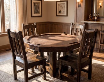 Old fashion Poker Table, Rustic Poker Table, Handmade Wooden Game Table, Octagon Poker Table, Fathers Day Gift, Gift For Him.