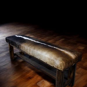 Cowhide Bench Rustic Old Fashion Cowhide Bench, Rustic Handmade Seating, Farmhouse Cowhide ...