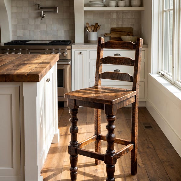 Old Fashion Sonora Stool, Handmade Rustic Solid Wood Seating, Solid Wood Rustic Style, Handcrafted Rustic Sonora Barstool.