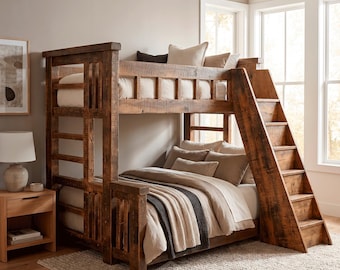 Old Fashion Bunk Bed, Western Style Bunk Bed, Cabin Bunk Bed, Wooden Loft Bed, Farmhouse Bunk Bed, Distressed Wood Bunk.
