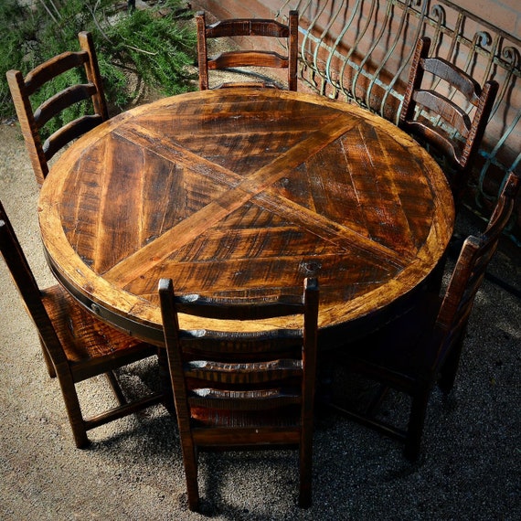 Set Old Fashion Hacienda Dining Table Reclaimed Wood Dining Table Rustic Dining Table Set Vintage Dining Table Round Dining Table Set Etsy