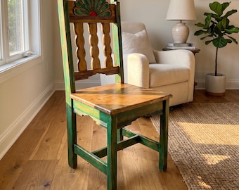 Tularosa Chair, Rustic Pine Dining Chair, Farmhouse Dining Chair, Handcrafted Wooden Chair, Southwest Carved Fan Back Chair