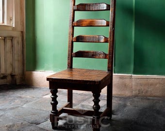 Silla Sonora, silla decorativa rústica de madera maciza hecha a mano, muebles de sala de estar rústicos de madera maciza, asientos de madera maciza hechos a mano.