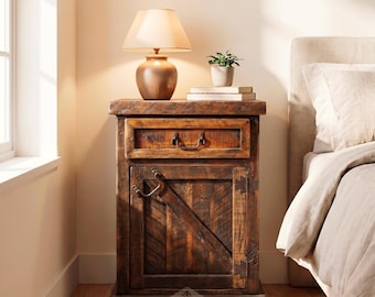Old Fashion Rancho Nightstand, Handmade Rustic Solid Wood Bedside Table, Rustic Bedroom Furniture, Rustic Solid Wood Bedroom Table