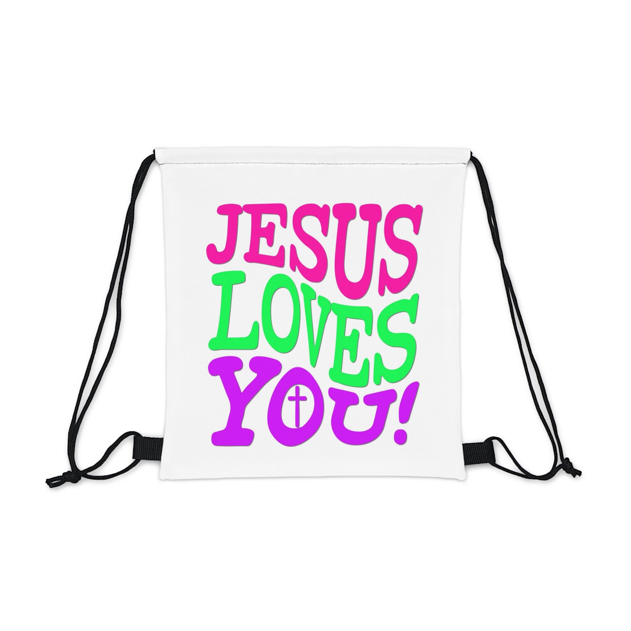 Discover Christian Jesus Loves You Outdoor Drawstring Backpack
