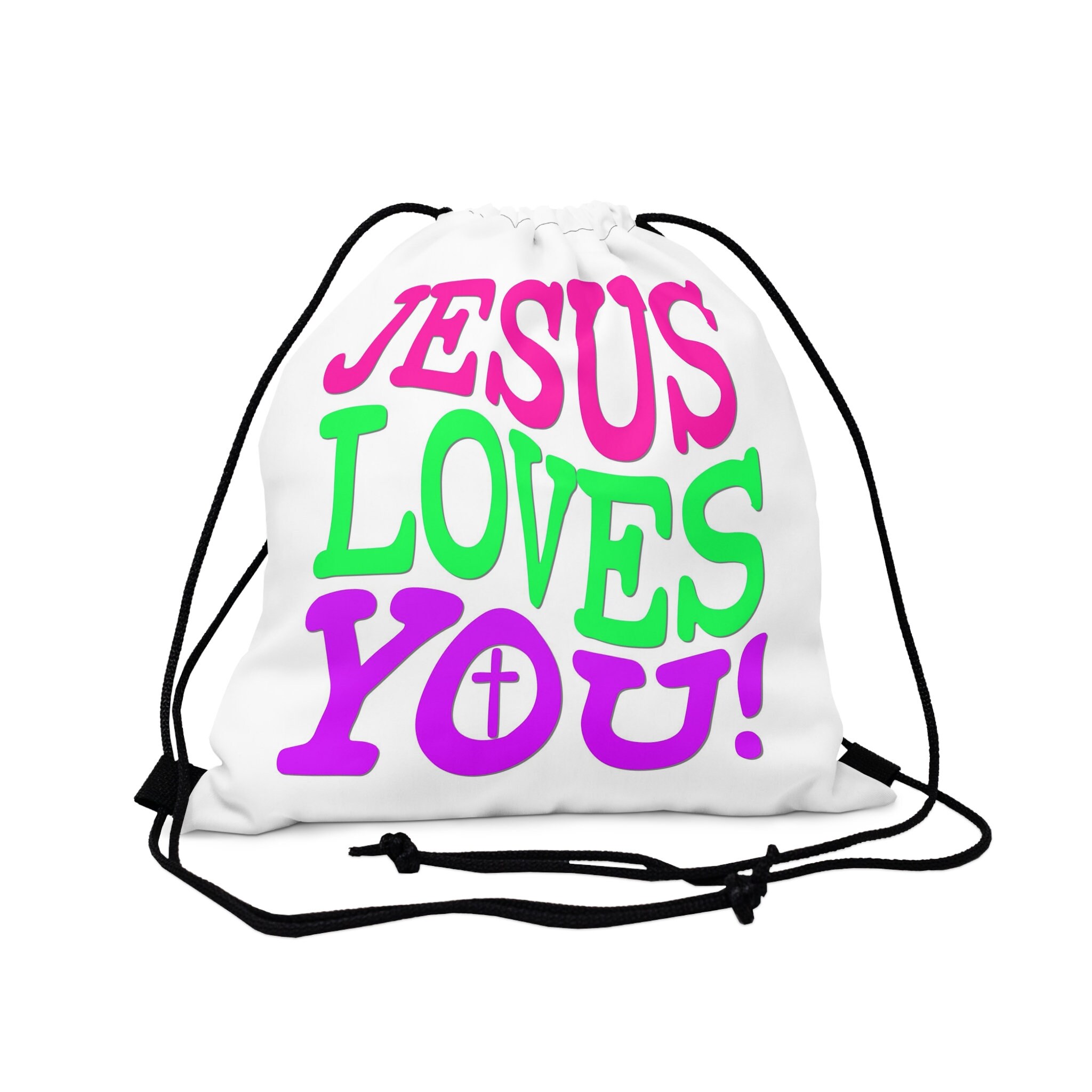 Discover Christian Jesus Loves You Outdoor Drawstring Backpack