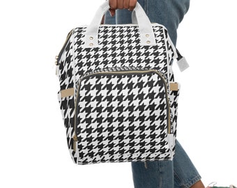 Black and White Plaid Diaper Bag Backpack