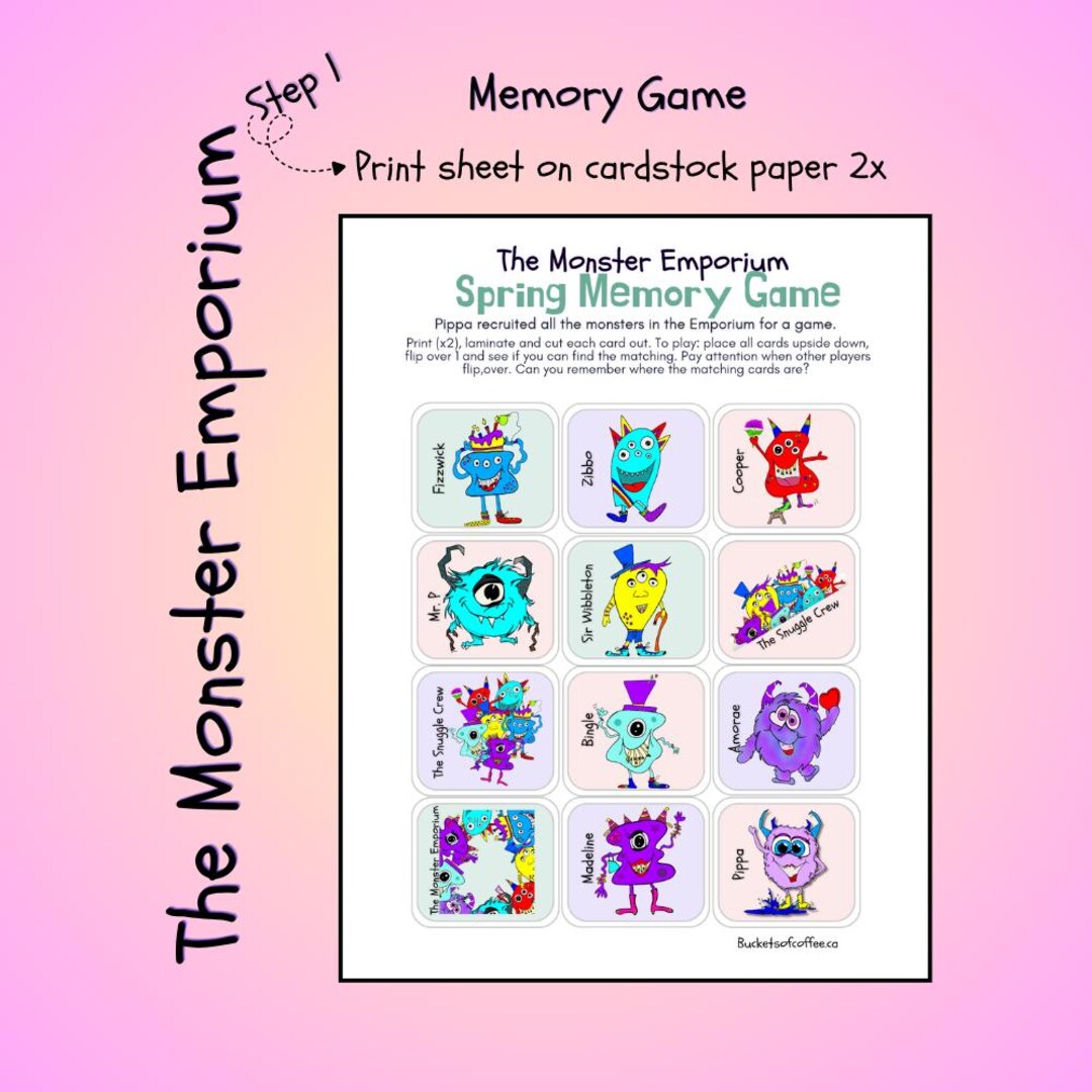 Monster Memory Game - Digital Download Activity Kids - Matching Game ...