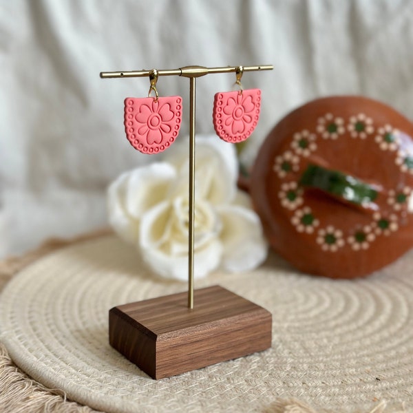 Pink Papel Picado Earrings, Mexican Earrings, Clay Earrings