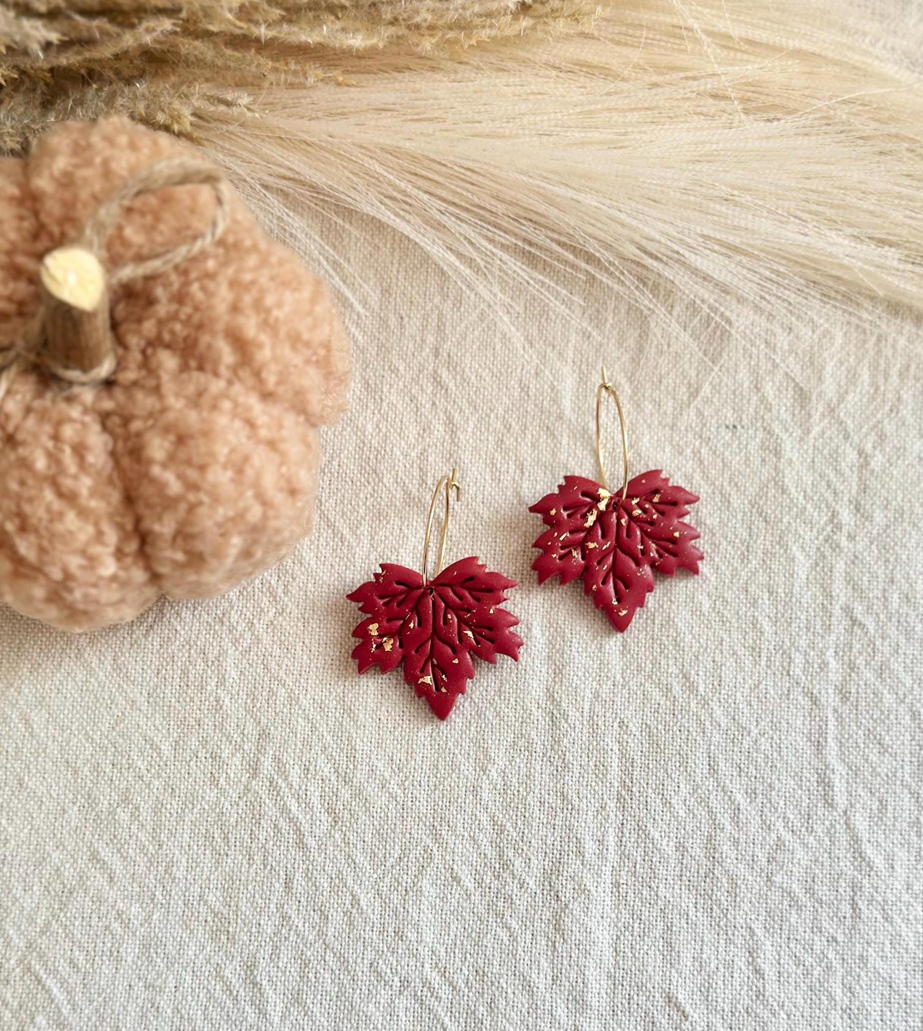 Maple Leaf Hoops, Fall Earrings, Polymer Clay Earrings