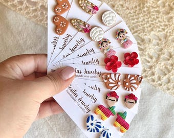 Mexican Inspired Studs, Polymer Clay Earrings