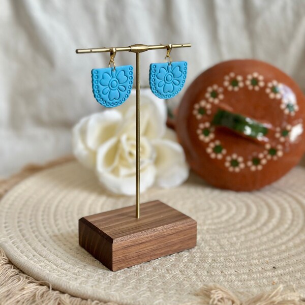 Blue Papel Picado Earrings, Mexican Earrings, Clay Earrings