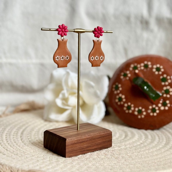 Florero De barro, Mexican Earrings, Clay Earrings