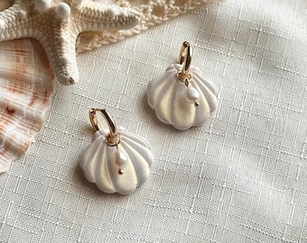 Seashells, Polymer Clay Earrings, Summer, Beach, Handmade Earrings