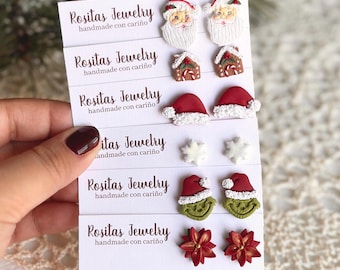 Christmas Studs, Polymer Clay Earrings, Handmade Earrings