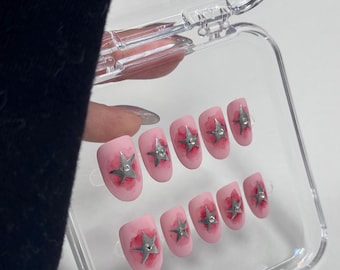 Pink Star Gem Press On Nails | Handmade Gel Nails
