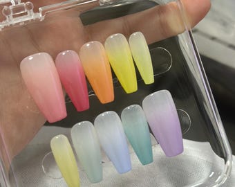 Rainbow Ombre Press On Nails | Handmade Glossy Gel Nails