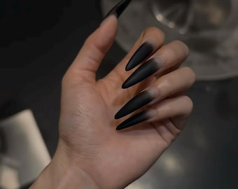 Black Ombre Press On Nails Glossy Pointy Fake Nails Matte stiletto