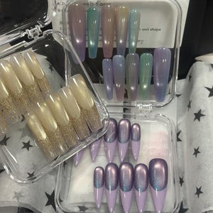 Golden Glitter Gel Shiny Cat Eye Gel French Tip Long Stiletto Press on Nails image 11