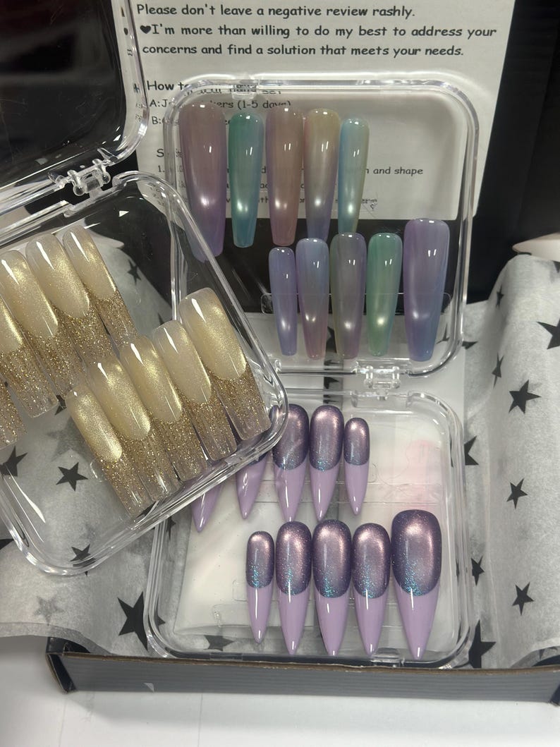 Golden Glitter Gel Shiny Cat Eye Gel French Tip Long Stiletto Press on Nails image 11