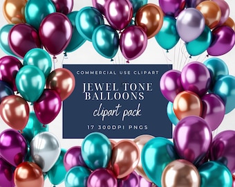 Globo tono joya Clipart Globos de fiesta -300DPI PNG transparente-Invitaciones-Tarjetas de cumpleaños-Impresiones-Uso comercial-Gráficos para invitaciones a fiestas
