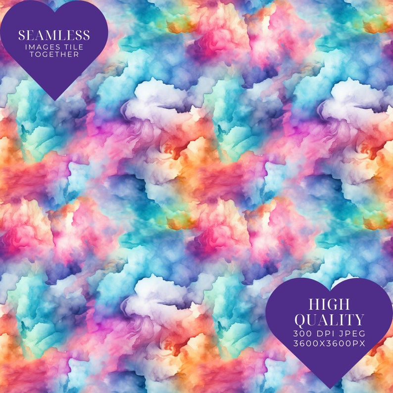 Watercolor Rainbow Clouds Digital Paper: Seamless Patterns (commercial ...